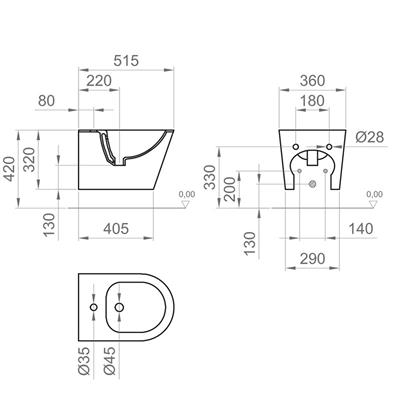 Bidet surf tondo bianco lucido sospeso