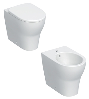 COPPIA SANITARI VASO BIDET E COPRIVASO RALLENTATO GEBERIT SELNOVA PREMIUM A TERRA RIMFREE